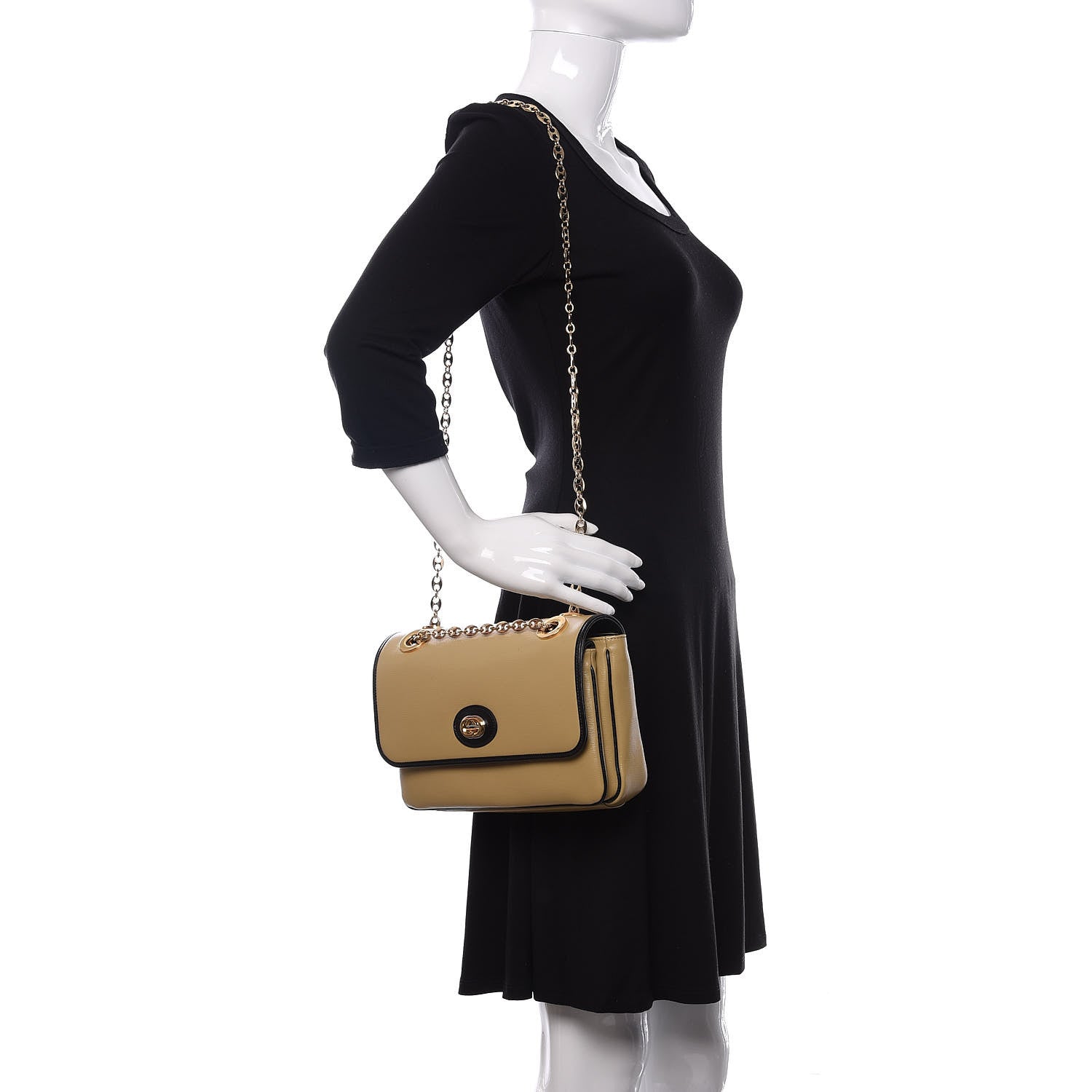 Gucci Azalea Calfskin Bi-Color Small Marina Chain Shoulder Bag Beige Black 2 of 10