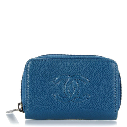 Chanel Caviar Timeless CC Zip Around Coin Purse Blue 1 of 7