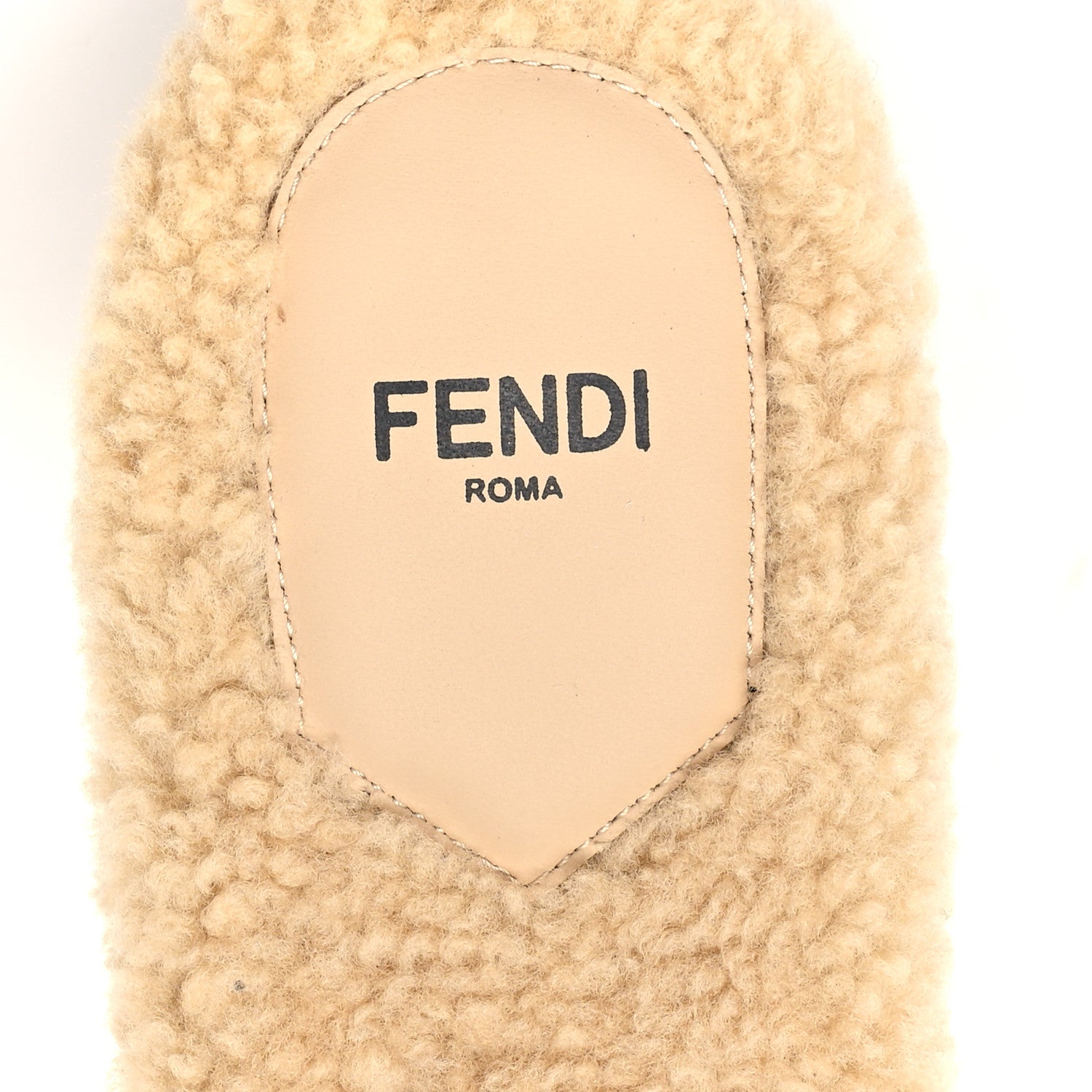 Fendi Shearling FF Baguette Slide Sandals 37.5 Beige Naturale 8 of 9
