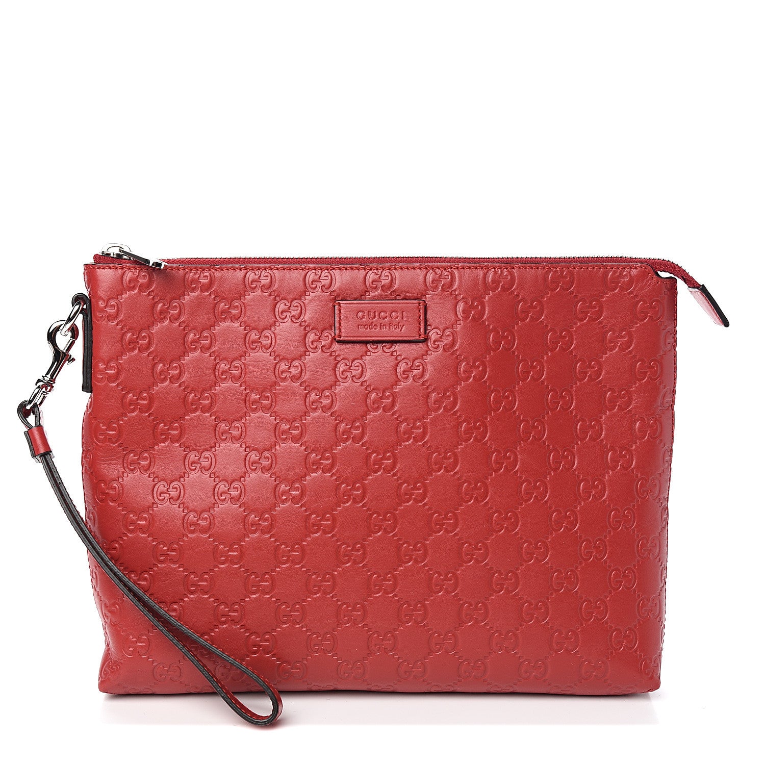 Gucci Guccissima Small Zip Wristlet Pouch Red 1 of 9