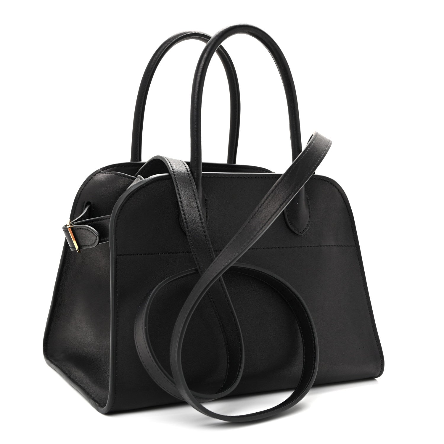 The Row Polished Saddle Calfskin Soft Margaux 10 Bag Black 3 of 10