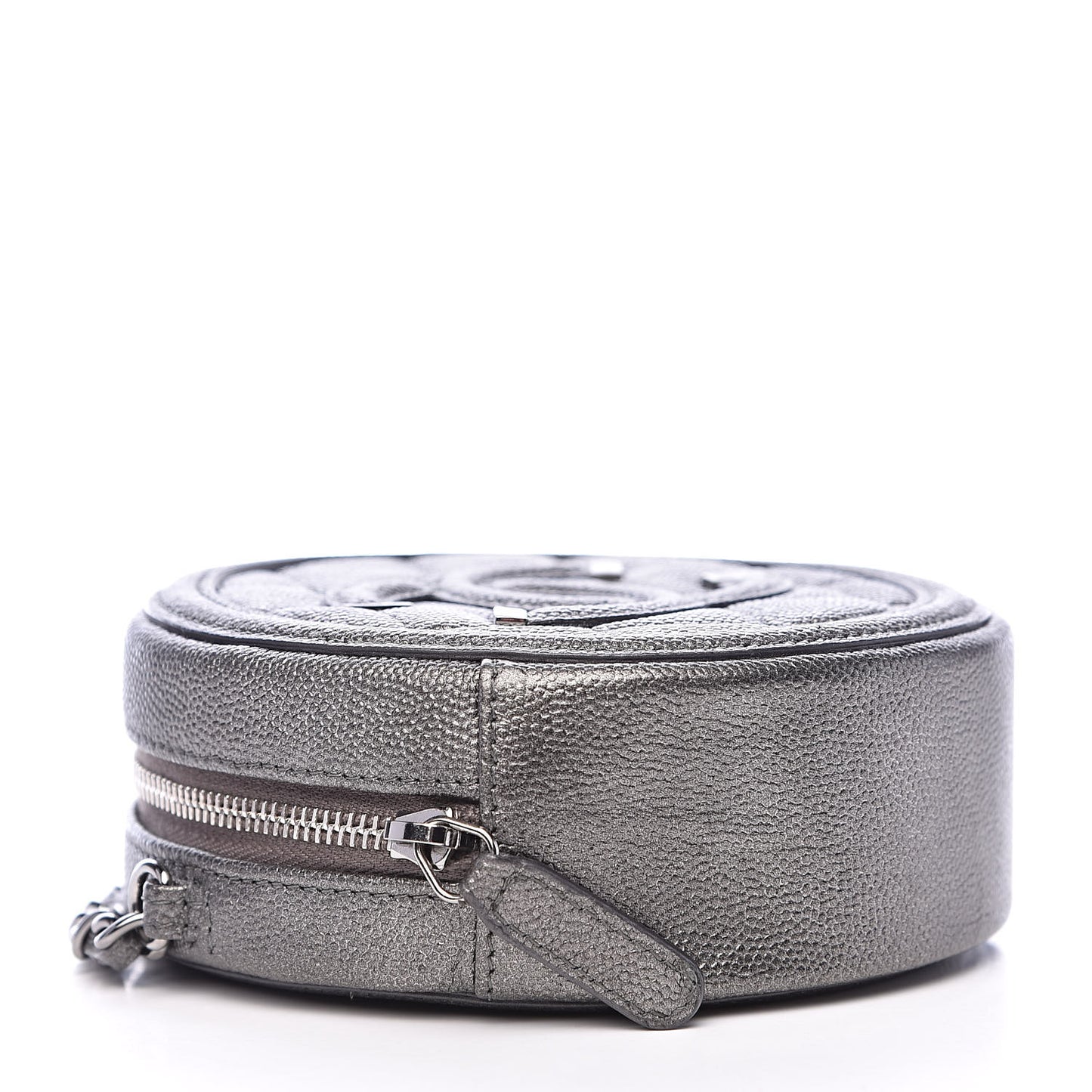 Metallic Caviar Quilted Round Filigree Crossbody Dark Silver