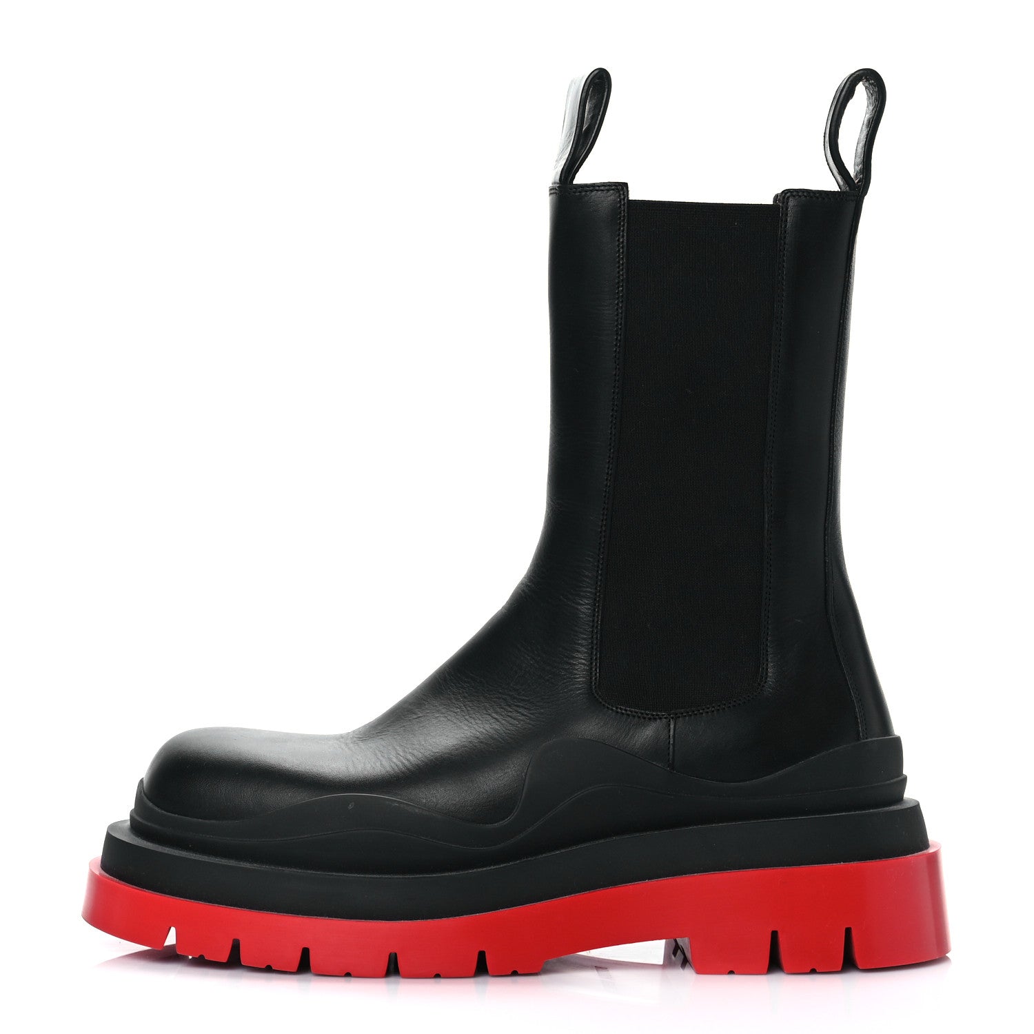 Bottega Veneta Calfskin The Tire Chelsea Boots 43 Black Bright Red 1 of 8