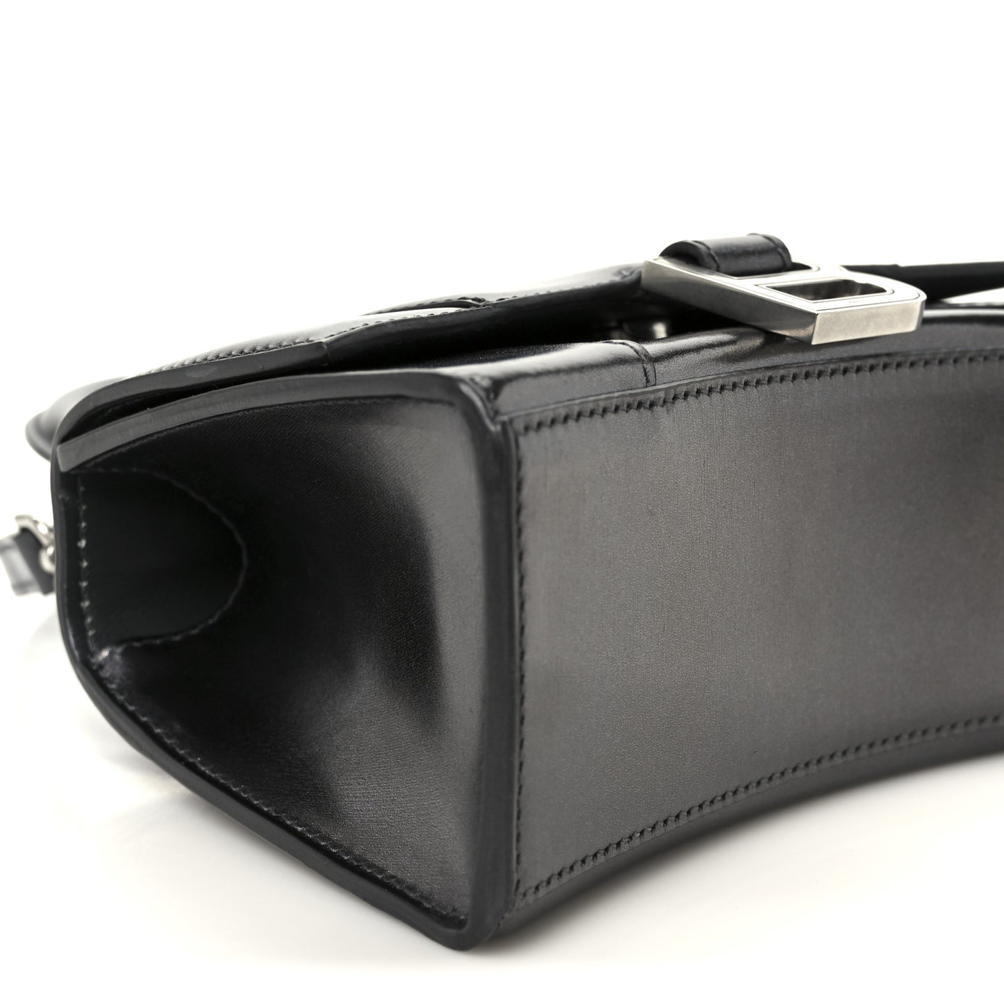 Metallic Calfskin Hourglass Top Handle Bag XS Gunmetal