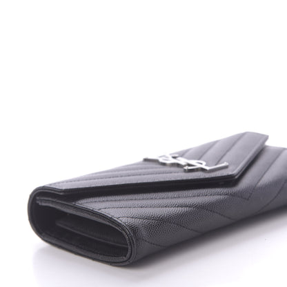 Saint Laurent Grain De Poudre Matelasse Chevron Monogram Flap Wallet Black 6 of 10