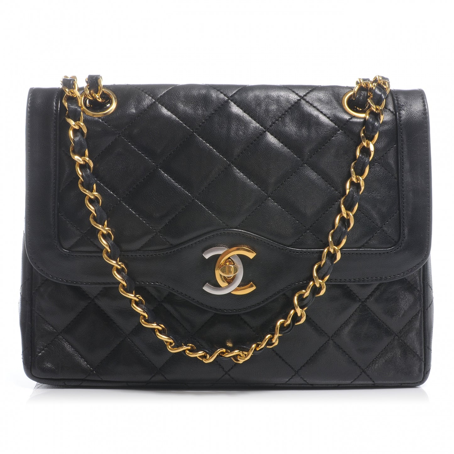 Lambskin Square Double Flap Bag Black