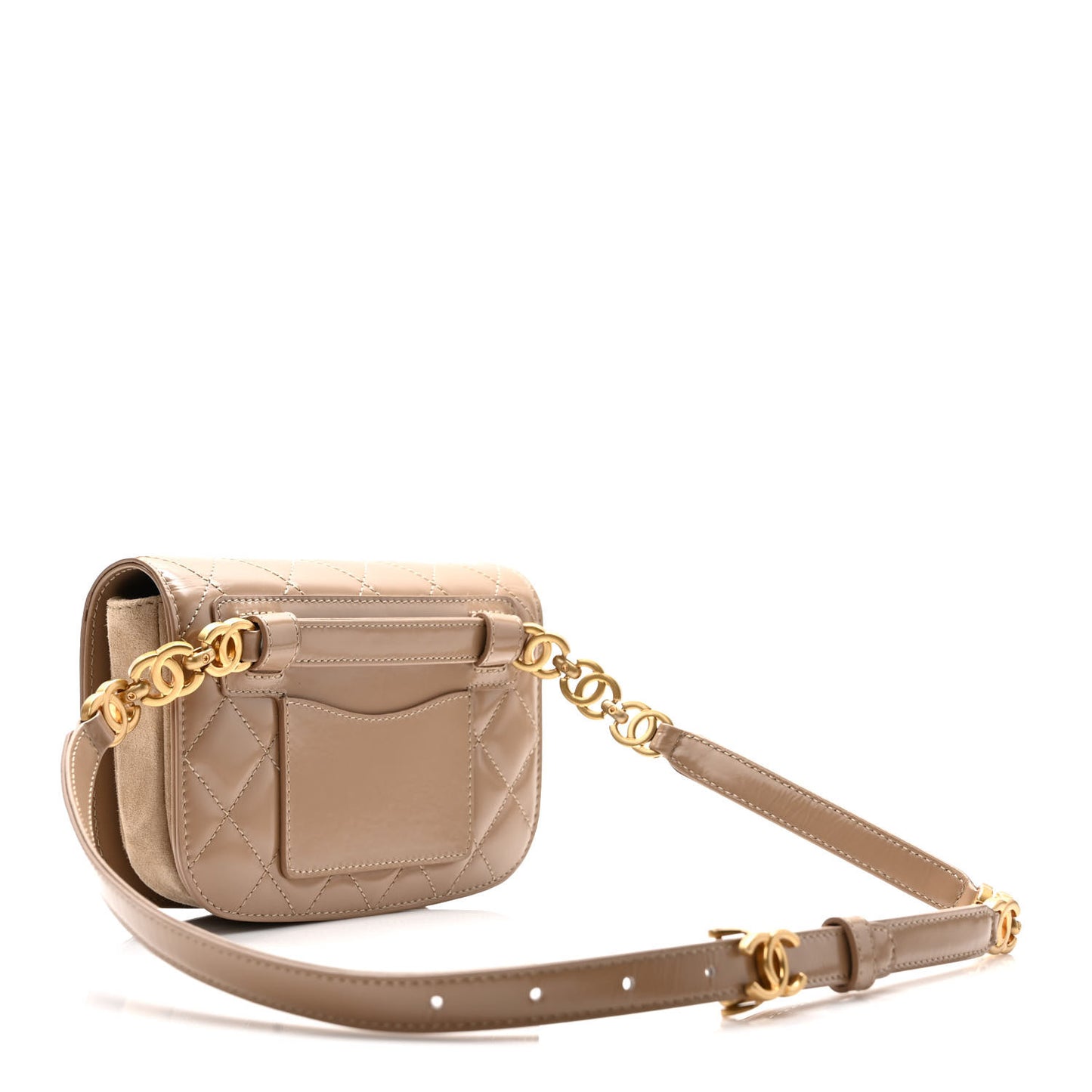 Shiny Calfskin Quilted Suede Goatskin Belt Bag Beige