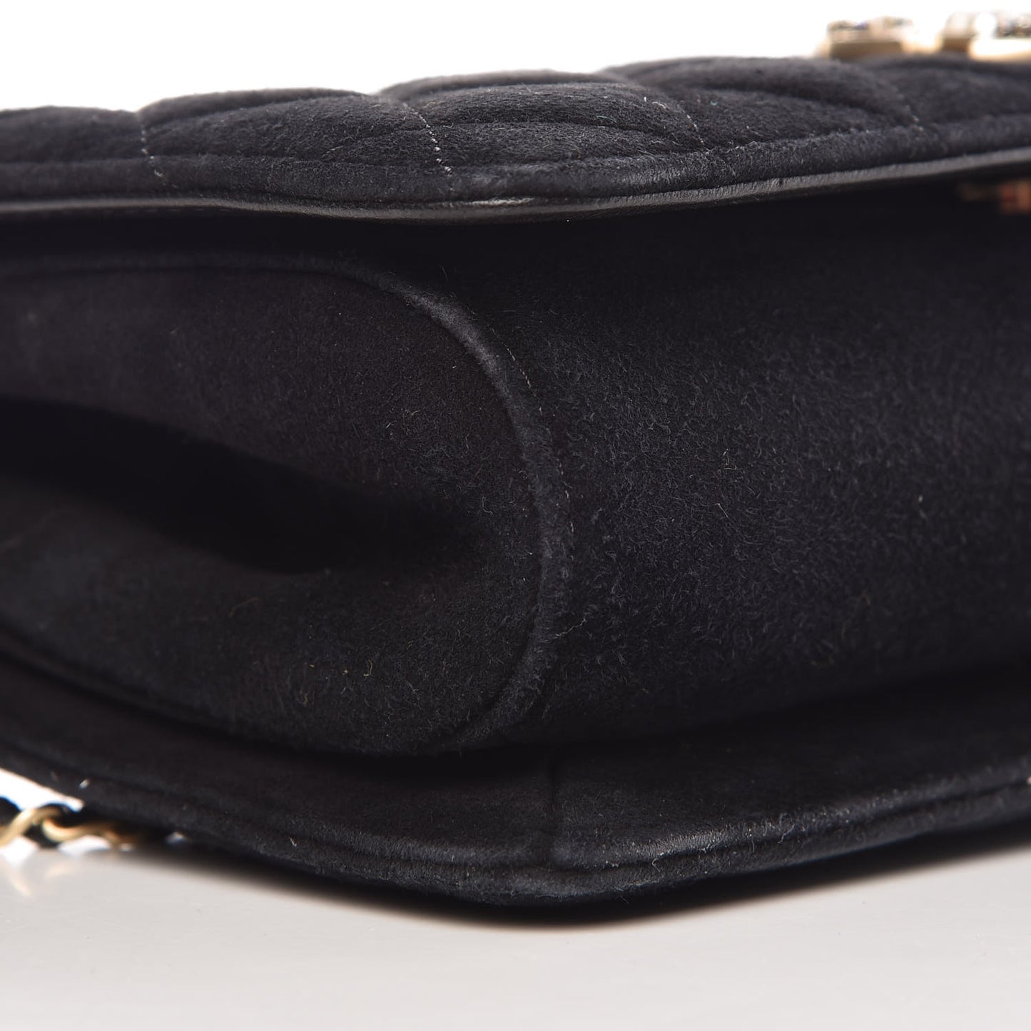Suede Quilted Crystal Pearl CC Flap Black