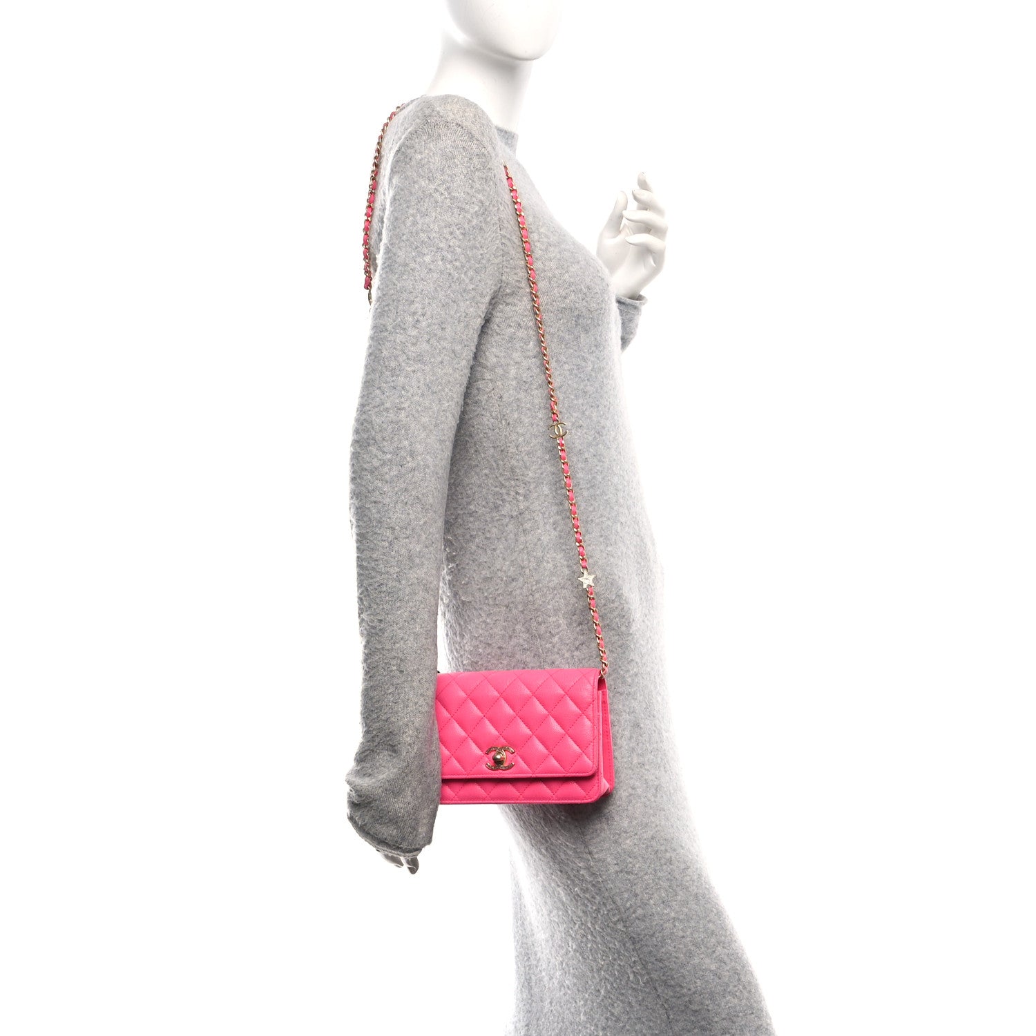 Chanel Caviar Quilted Glitter CC Roller Skate Wallet on Chain WOC Pink 2 of 11