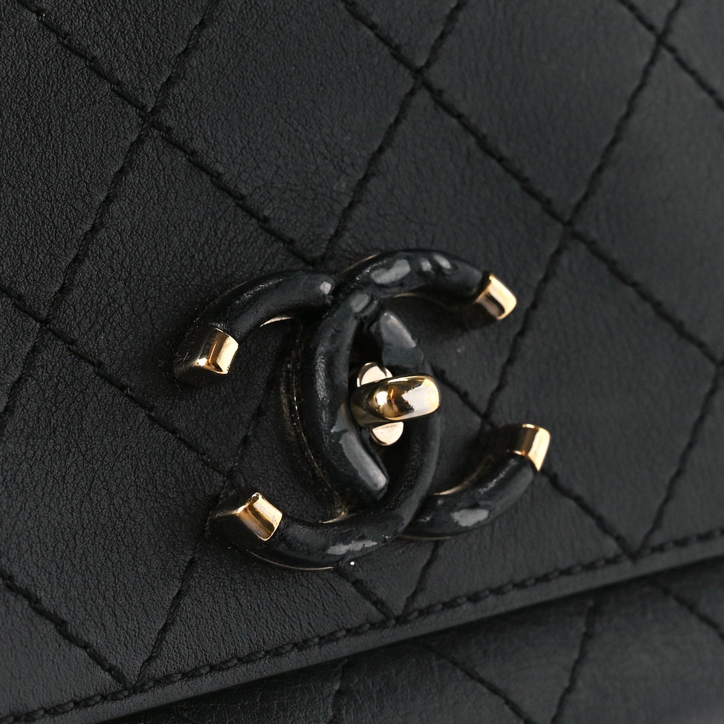 Calfskin Stitched Medium Covered CC Flap Bag Black