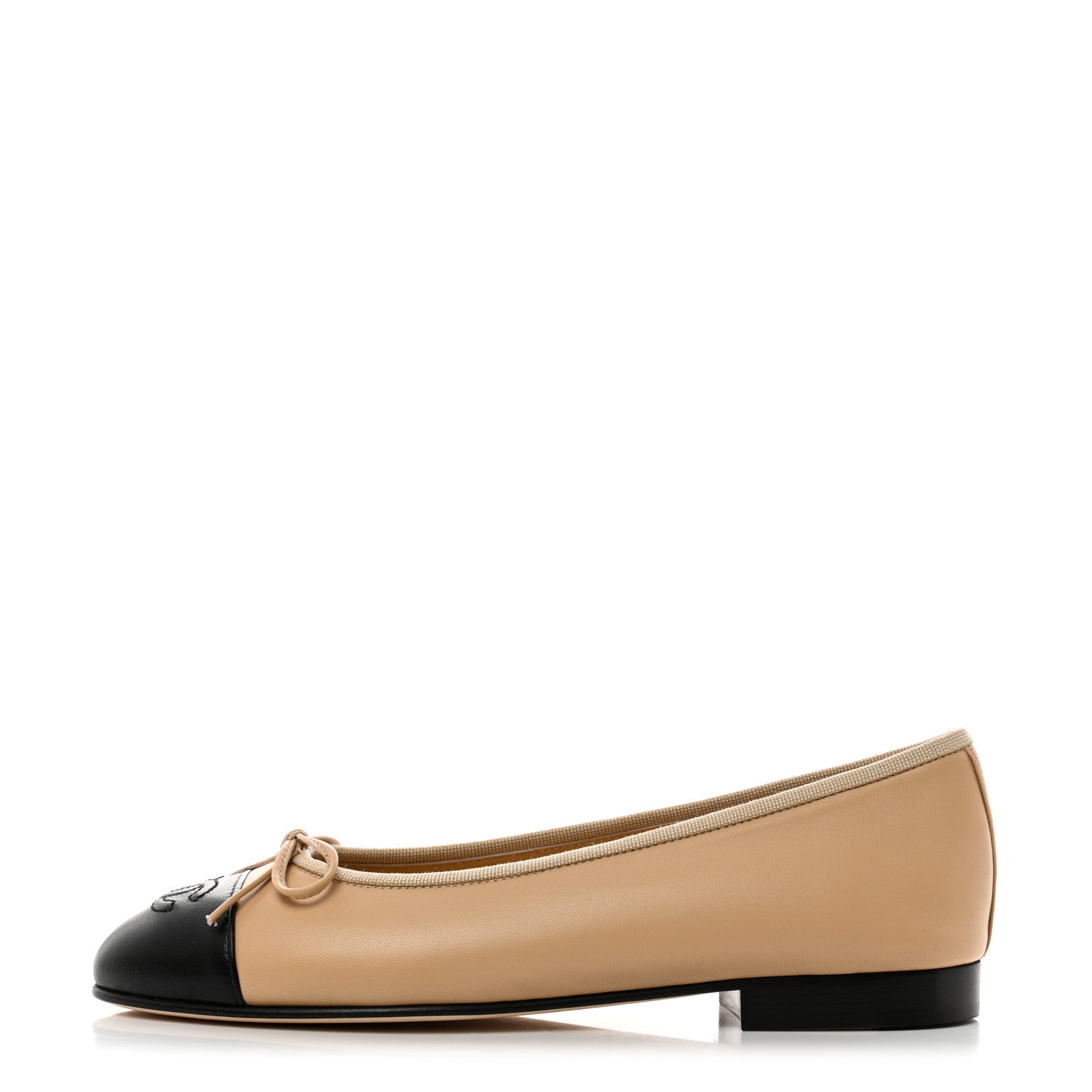 Chanel Lambskin Cap Toe CC Ballerina Flats 36.5 Beige Black 1 of 9