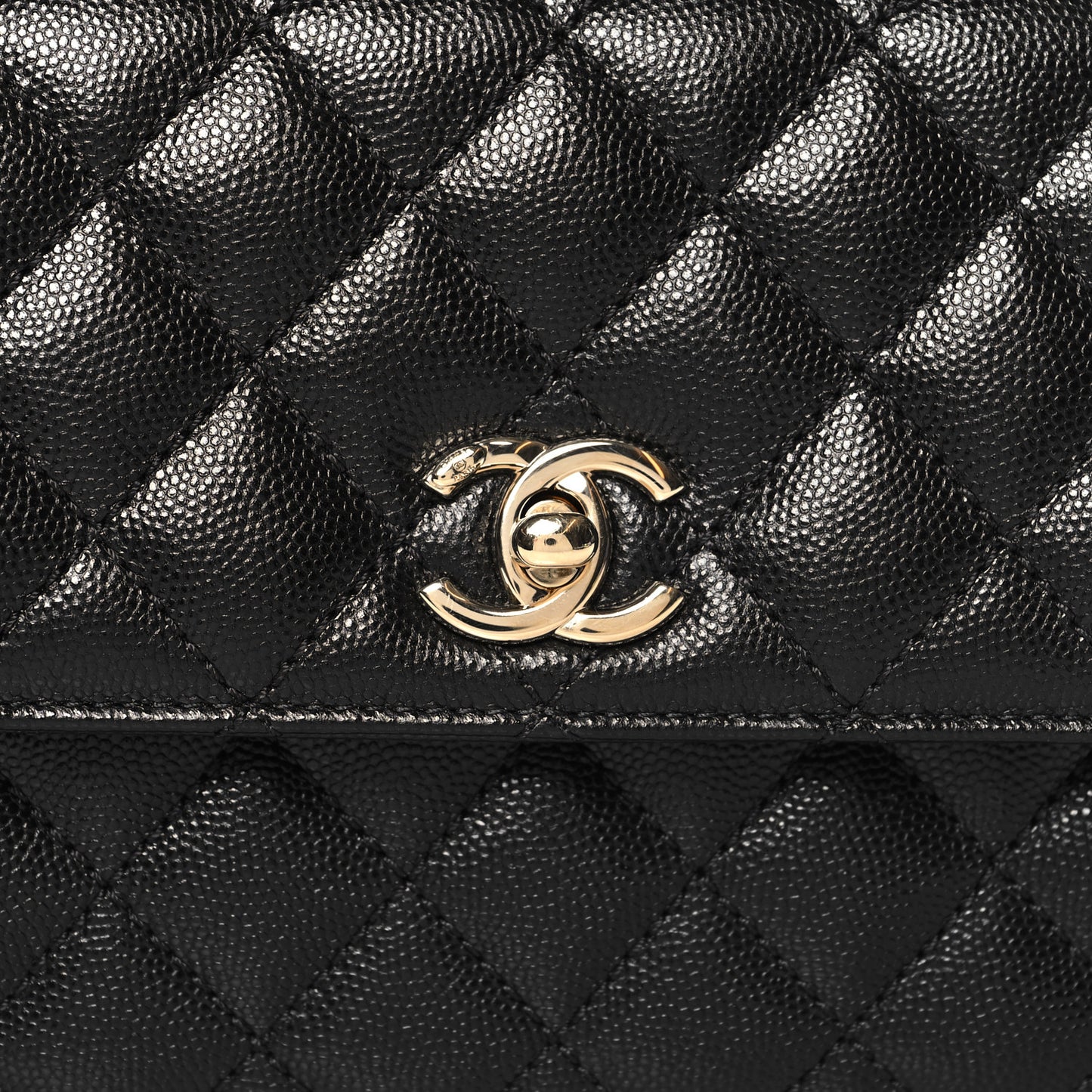 Caviar Lizard Embossed Quilted Mini Coco Handle Flap Black