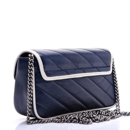 Gucci Vintage Effect Calfskin Matelasse Diagonal Super Mini Torchon GG Marmont Shoulder Bag Blue Agata Mystic White 3 of 15