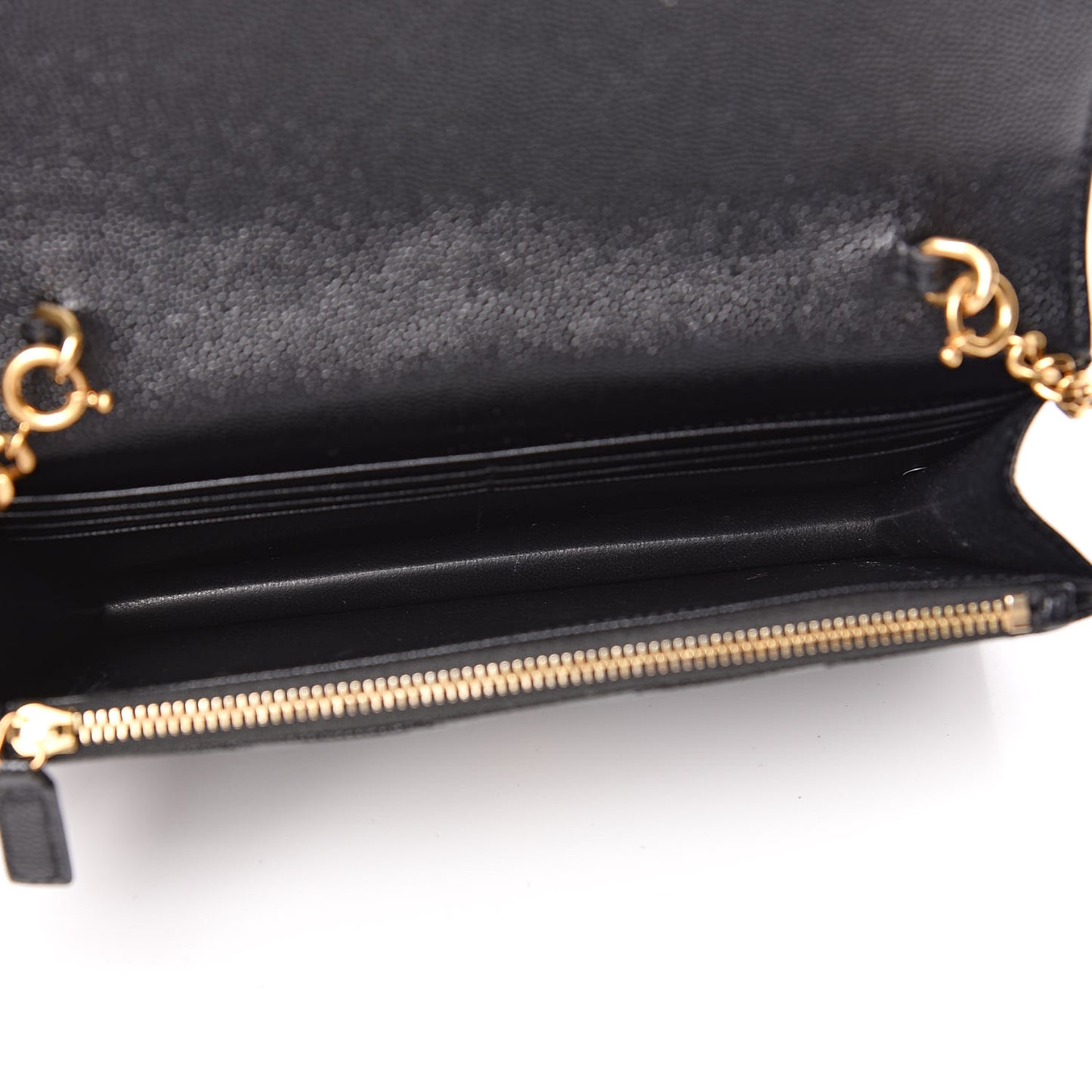 Grain De Poudre Matelasse Chevron Monogram Envelope Chain Wallet Black