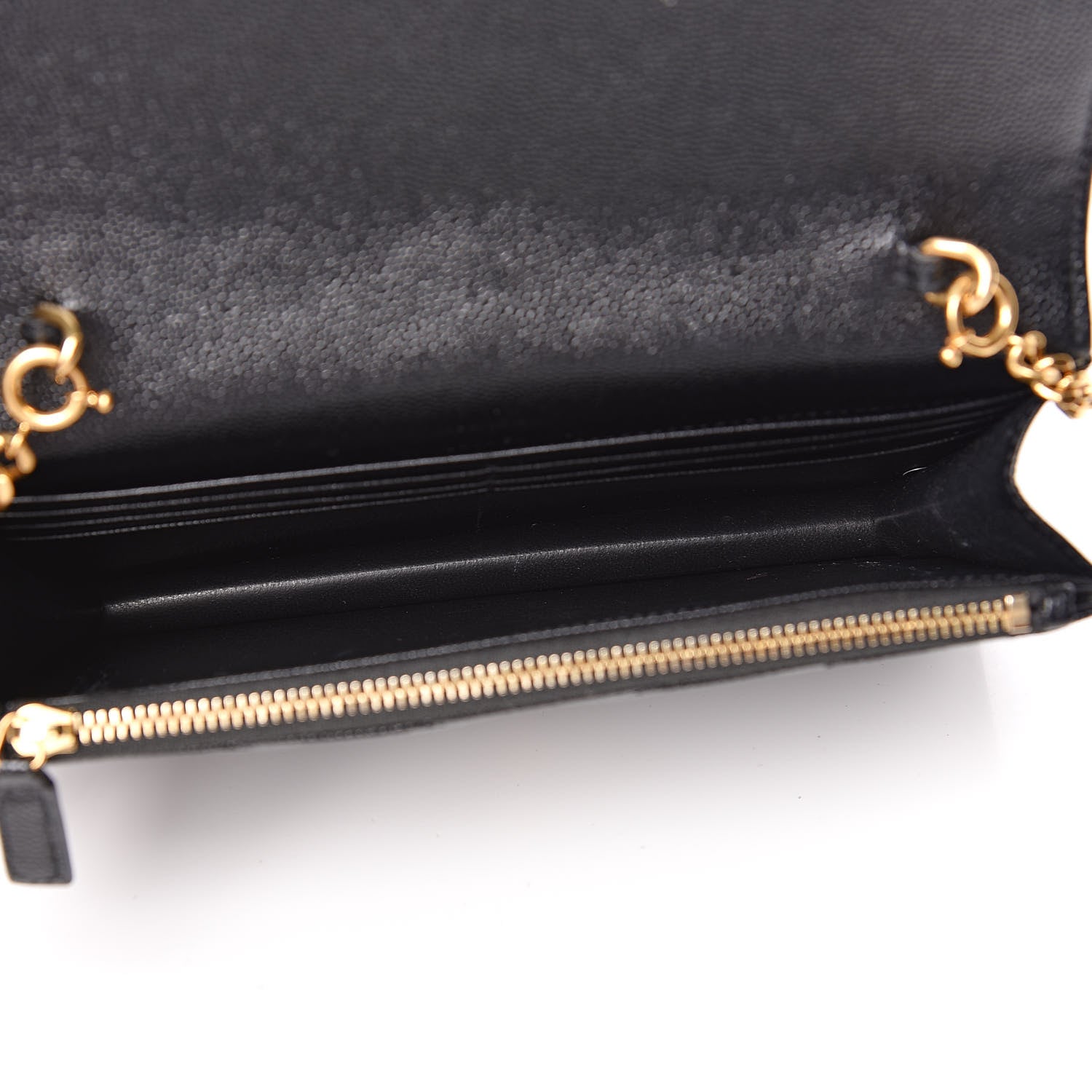 Saint Laurent Grain De Poudre Matelasse Chevron Monogram Envelope Chain Wallet Black 5 of 10