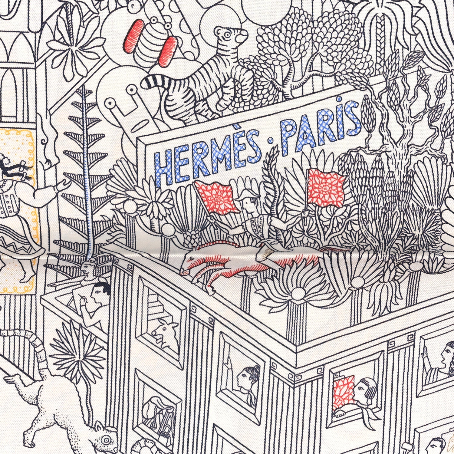 Hermes Silk Animapolis Scarf 90 White Jaune Vert 3 of 3