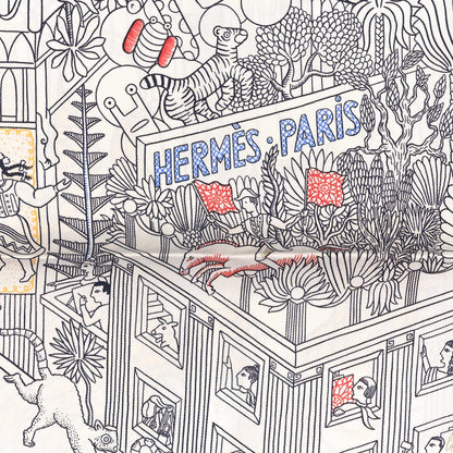Hermes Silk Animapolis Scarf 90 White Jaune Vert 3 of 3