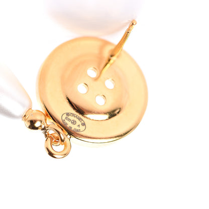 Chanel Metal Pearl Paris Button Drop Earrings Gold 4 of 4