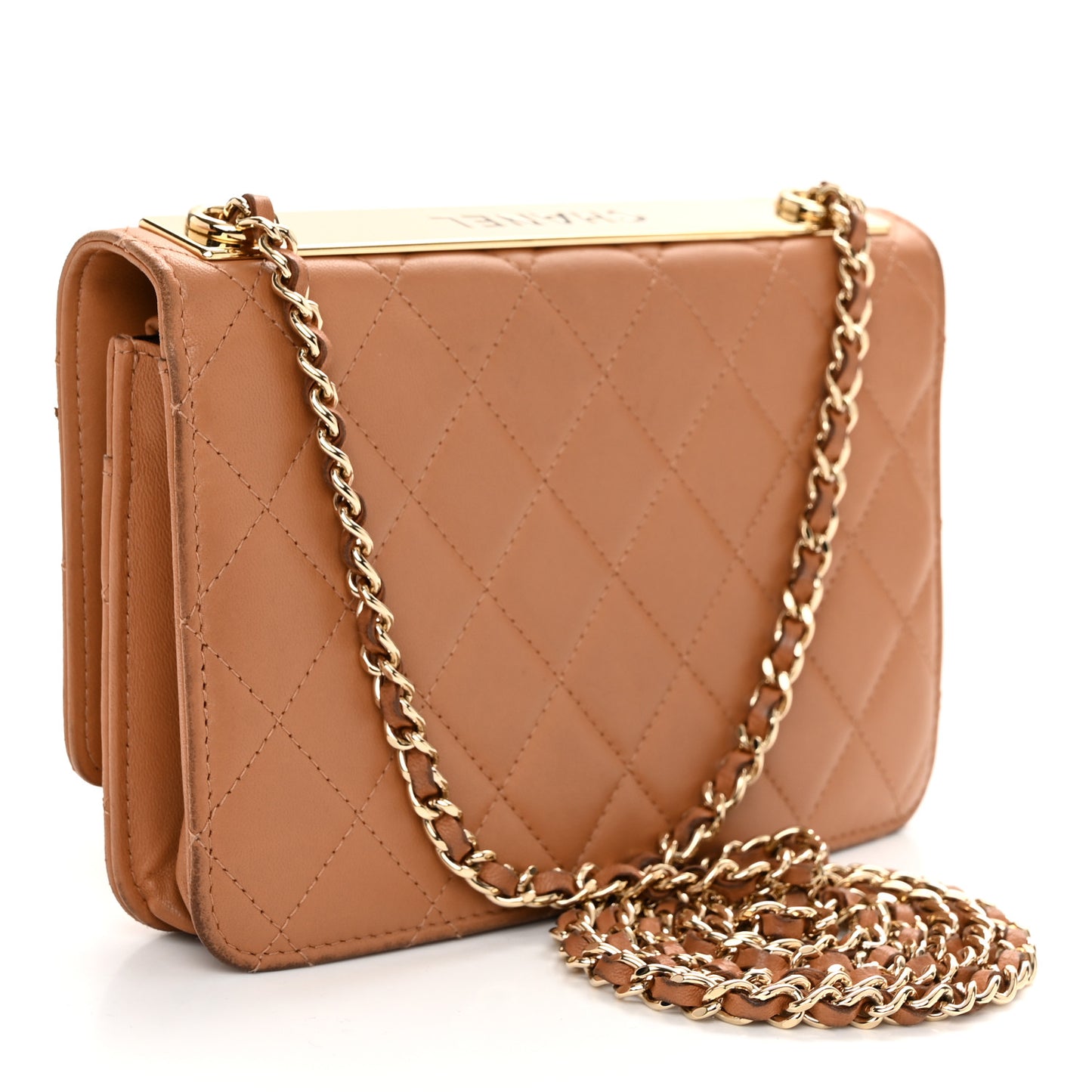 Lambskin Quilted Trendy CC Wallet On Chain WOC Camel