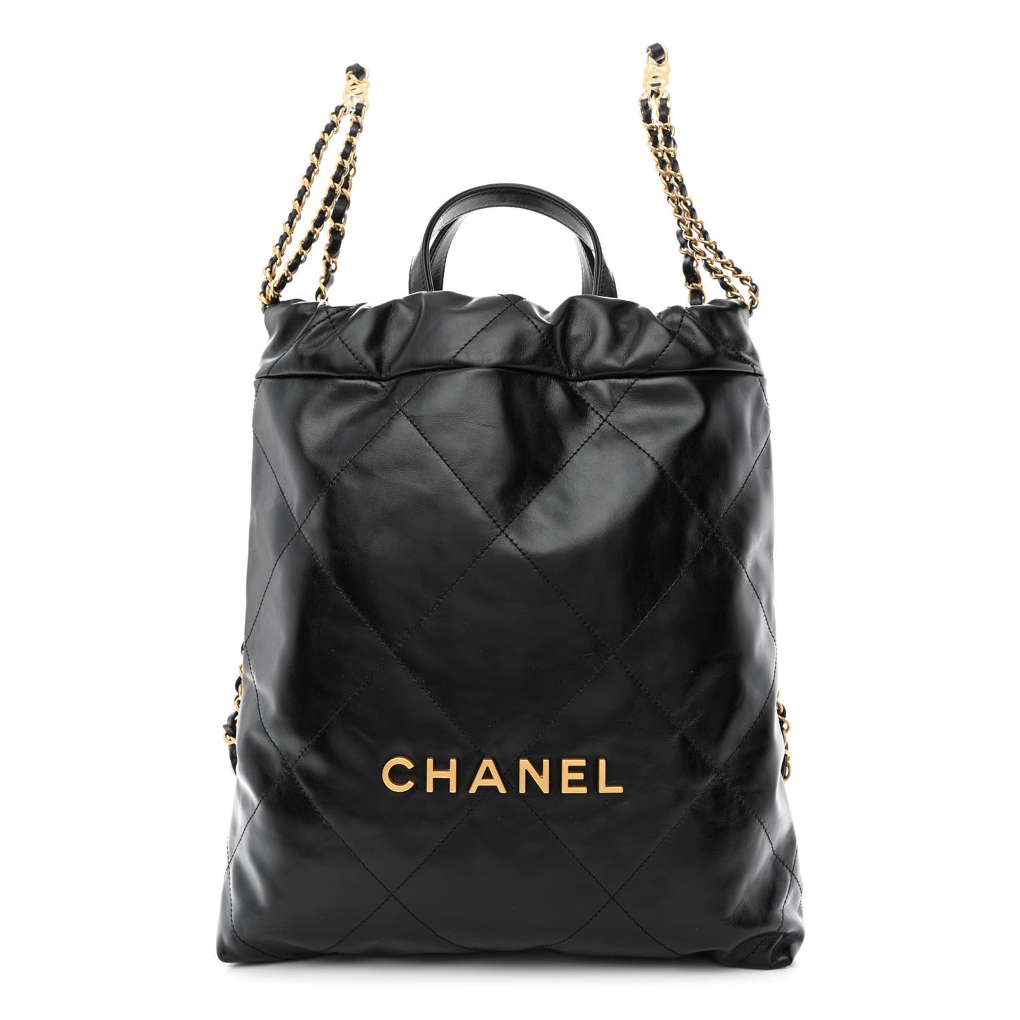 Shiny Calfskin Quilted Chanel 22 Backpack Black