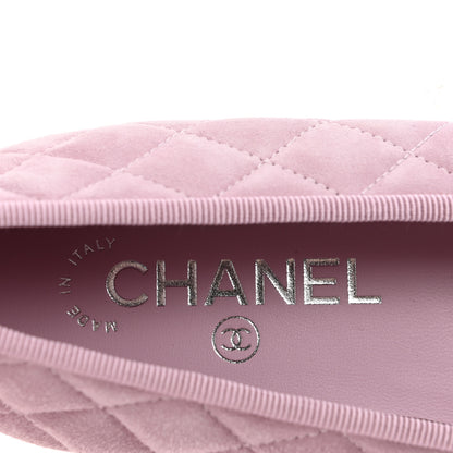 Chanel Suede Kidskin Quilted Cap Toe CC Ballerina Flats 38.5 Light Pink 8 of 10