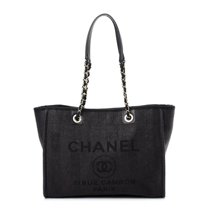 Chanel Mixed Fibers Striped Small Deauville Tote Black 1 of 10