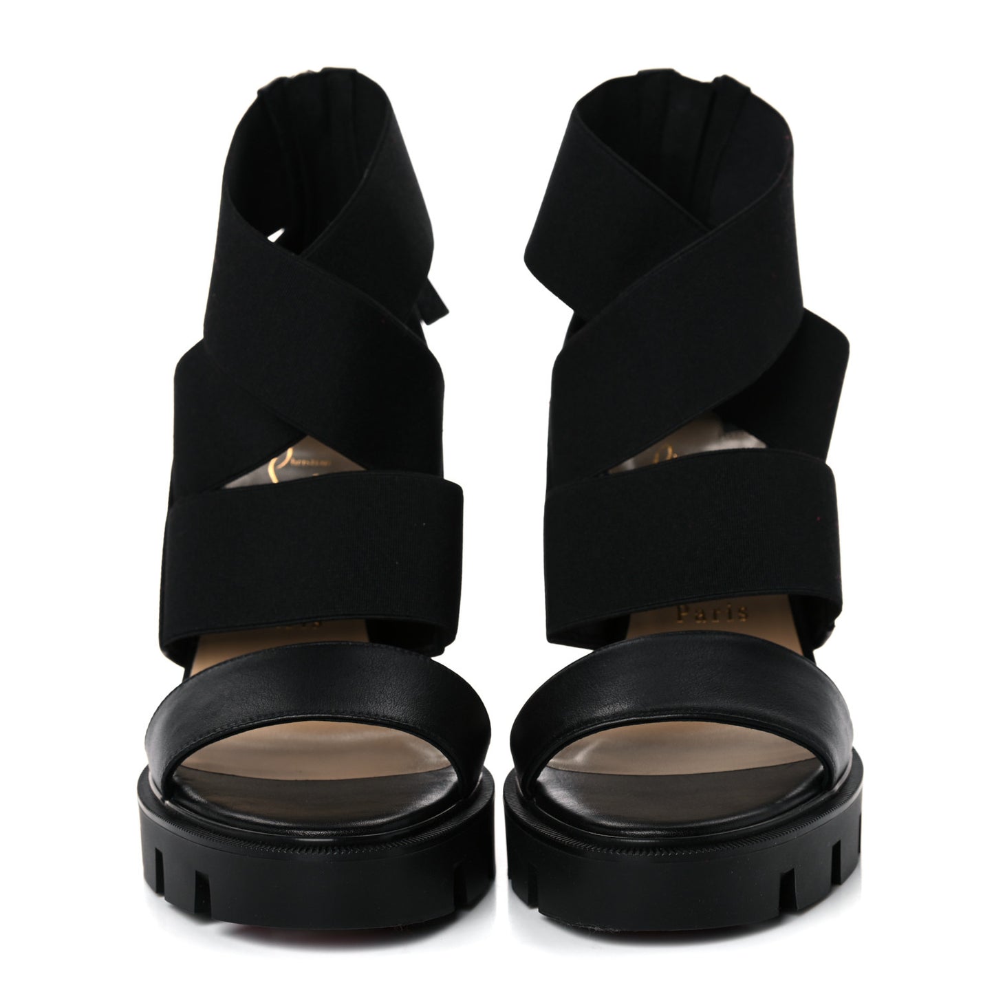Calfskin Patrouiagoma 100 Platform Sandals 38.5 Black Nickel