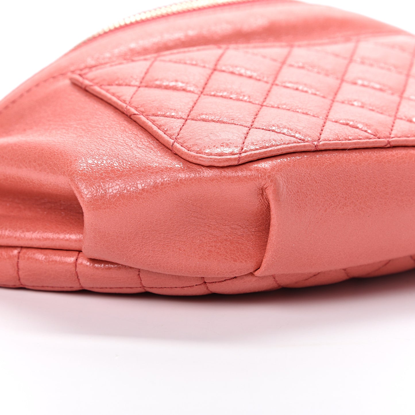 Crumpled Glazed Lambskin Quilted Waist Bag Fanny Pack Pink