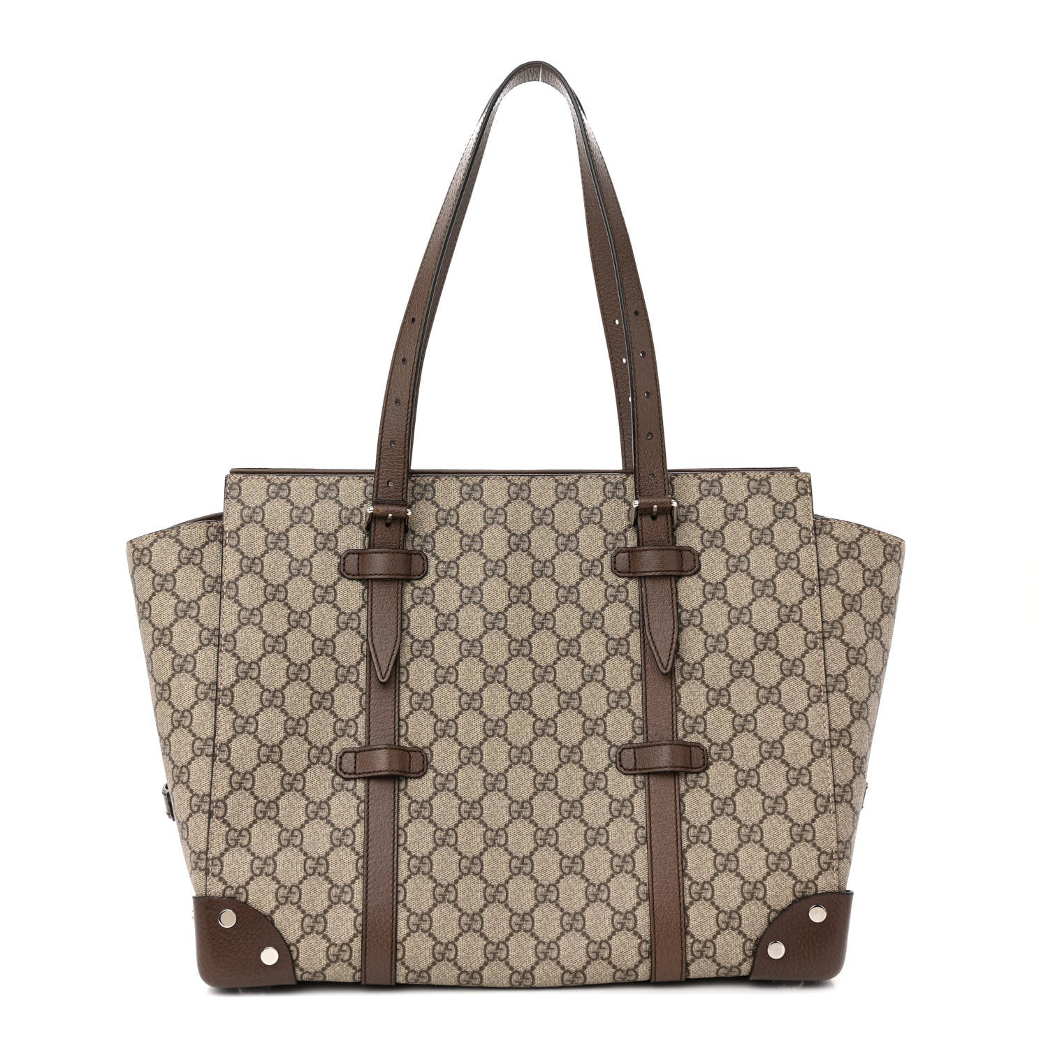 Gucci GG Supreme Monogram Textured Dollar Calfskin Medium Detail Tote Beige Ebony New Acero 1 of 12