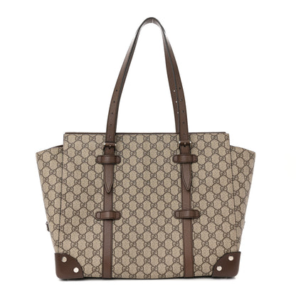 Gucci GG Supreme Monogram Textured Dollar Calfskin Medium Detail Tote Beige Ebony New Acero 1 of 12
