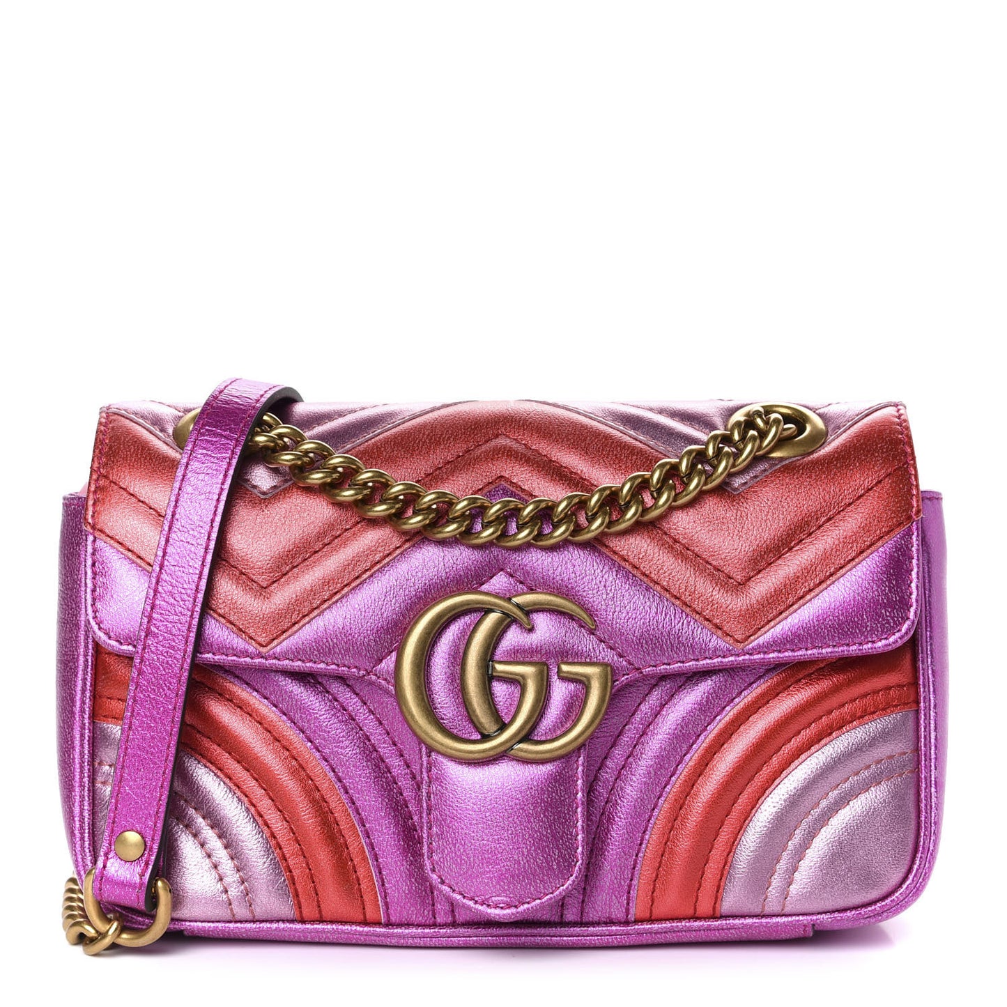 Metallic Calfskin Matelasse Mini GG Marmont Shoulder Bag Fuchsia