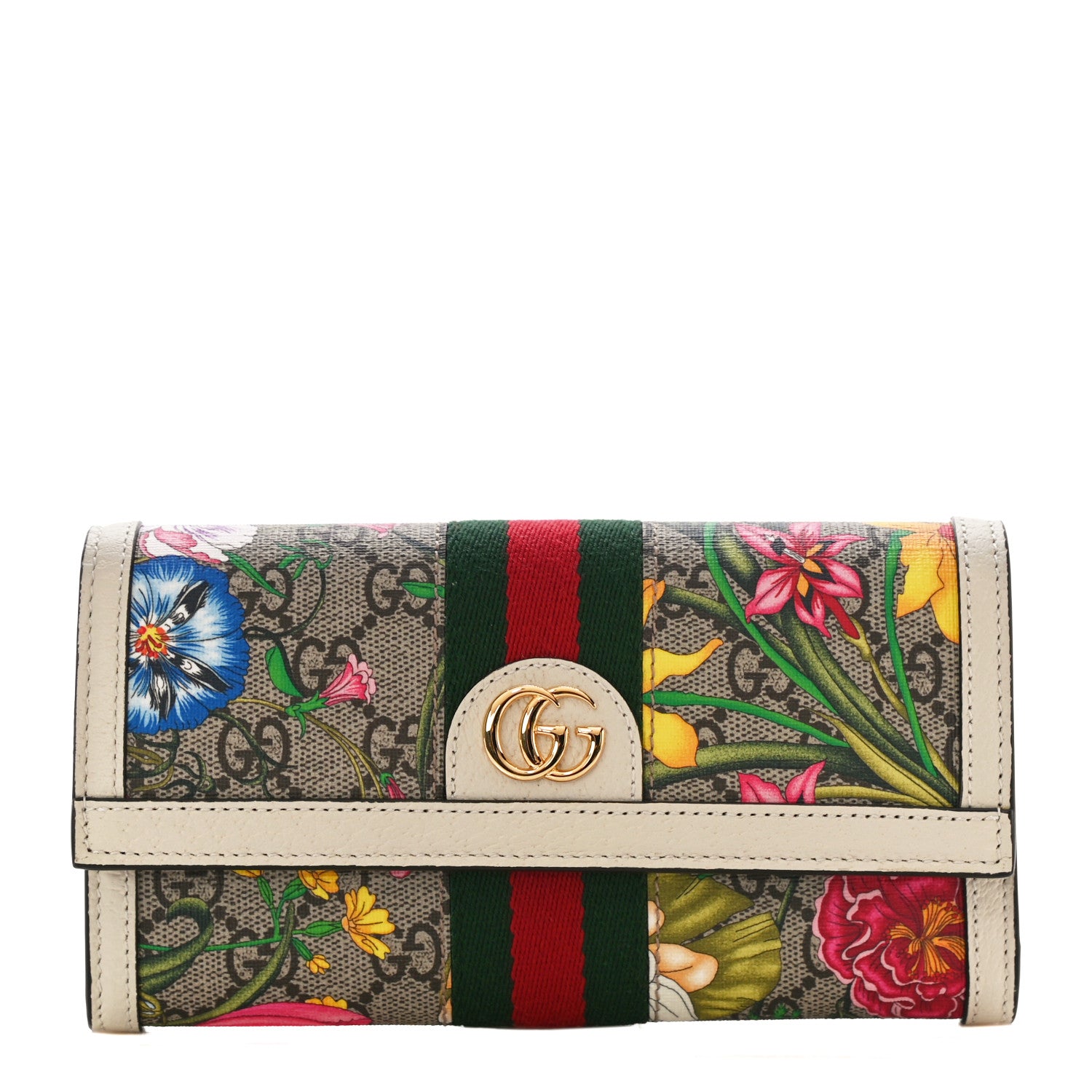 Gucci GG Supreme Monogram Flora Web Ophidia Continental Wallet White 1 of 6