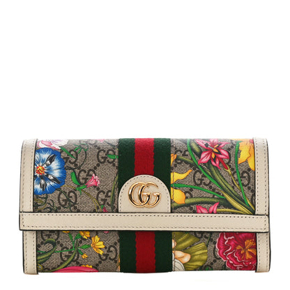 Gucci GG Supreme Monogram Flora Web Ophidia Continental Wallet White 1 of 6