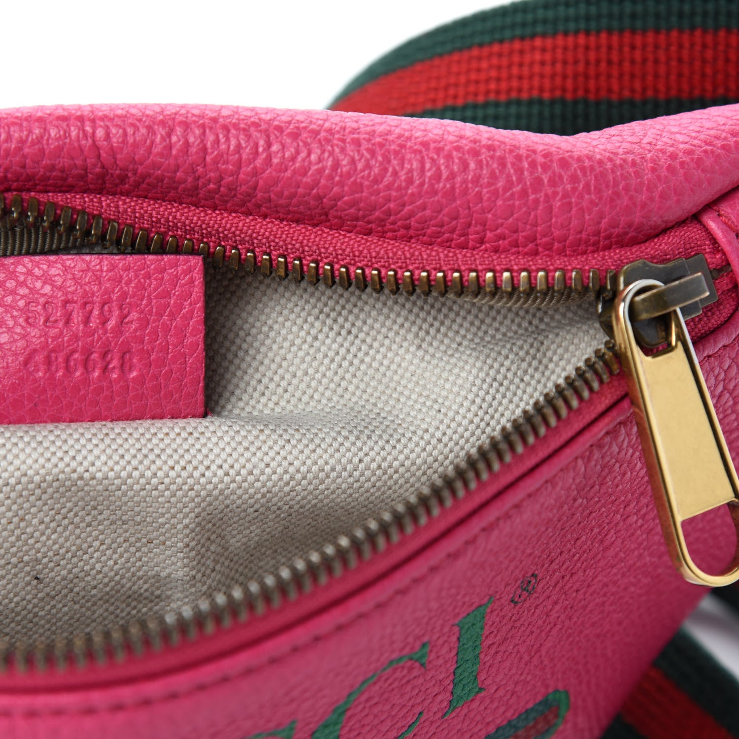 Gucci Grained Calfskin Small Logo Belt Bag Box Pink Green 10 of 11