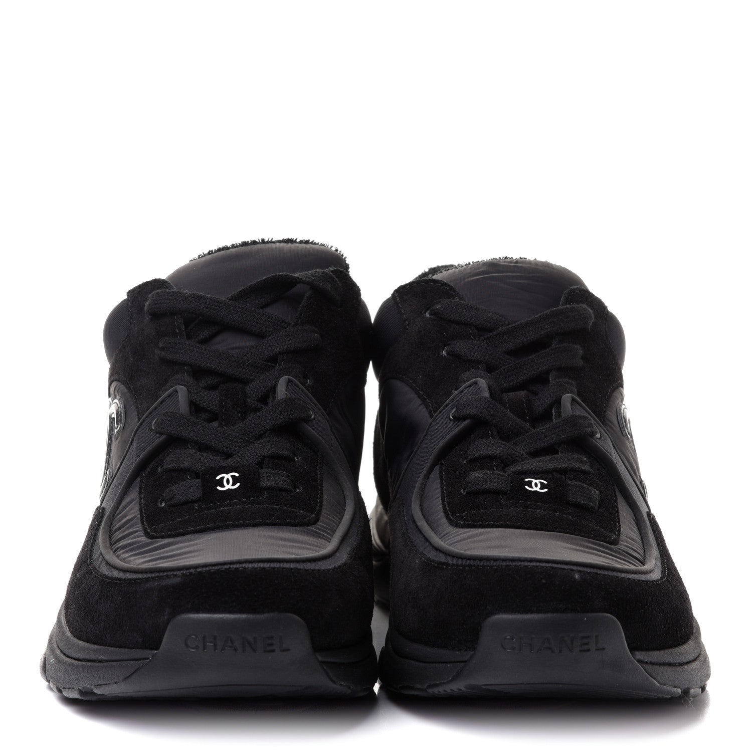 Chanel Nylon Calfskin Suede CC Sneakers 41 Black 2 of 9