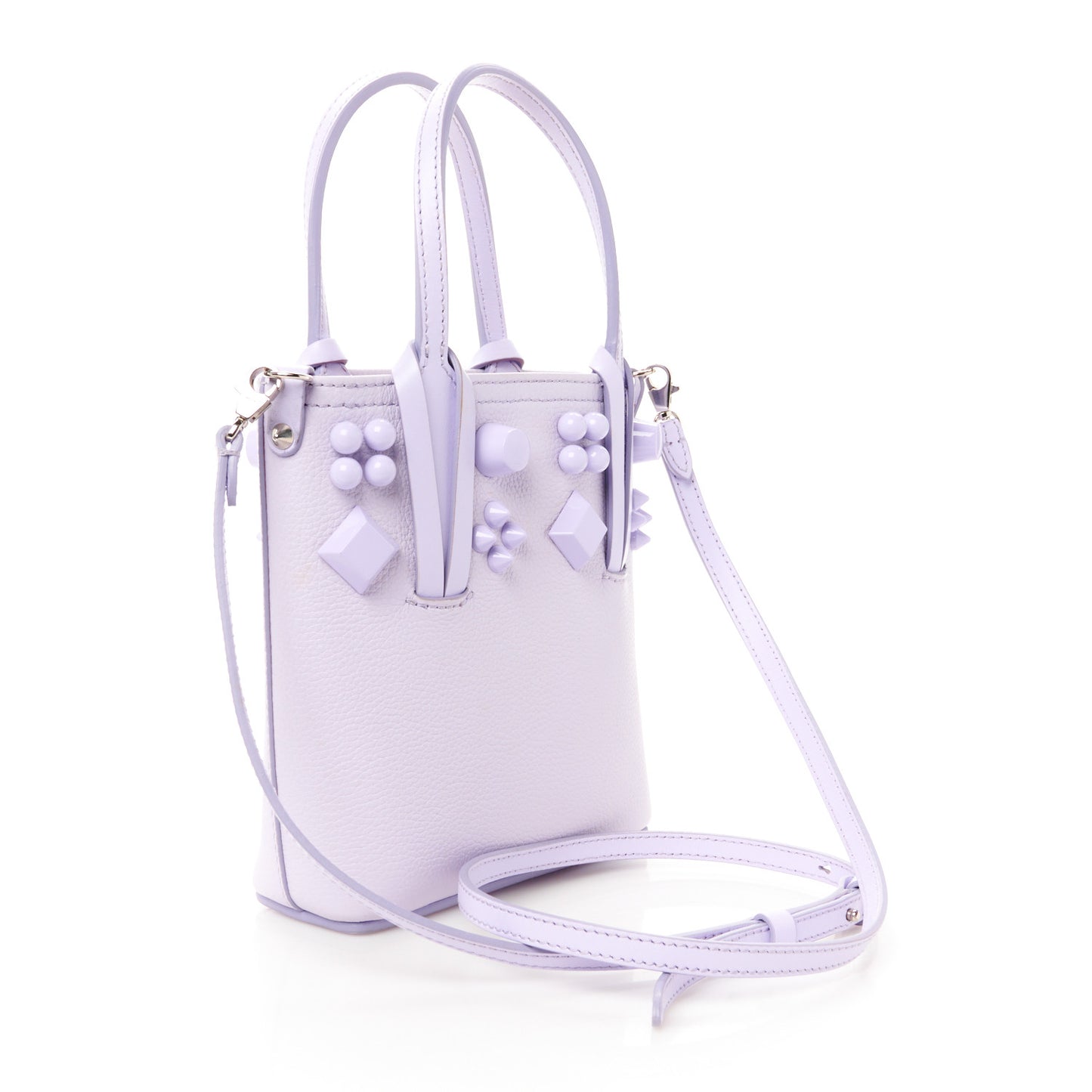 Calfskin Empire Spike Studded Mini North South Cabata Tote Lilac Smoke