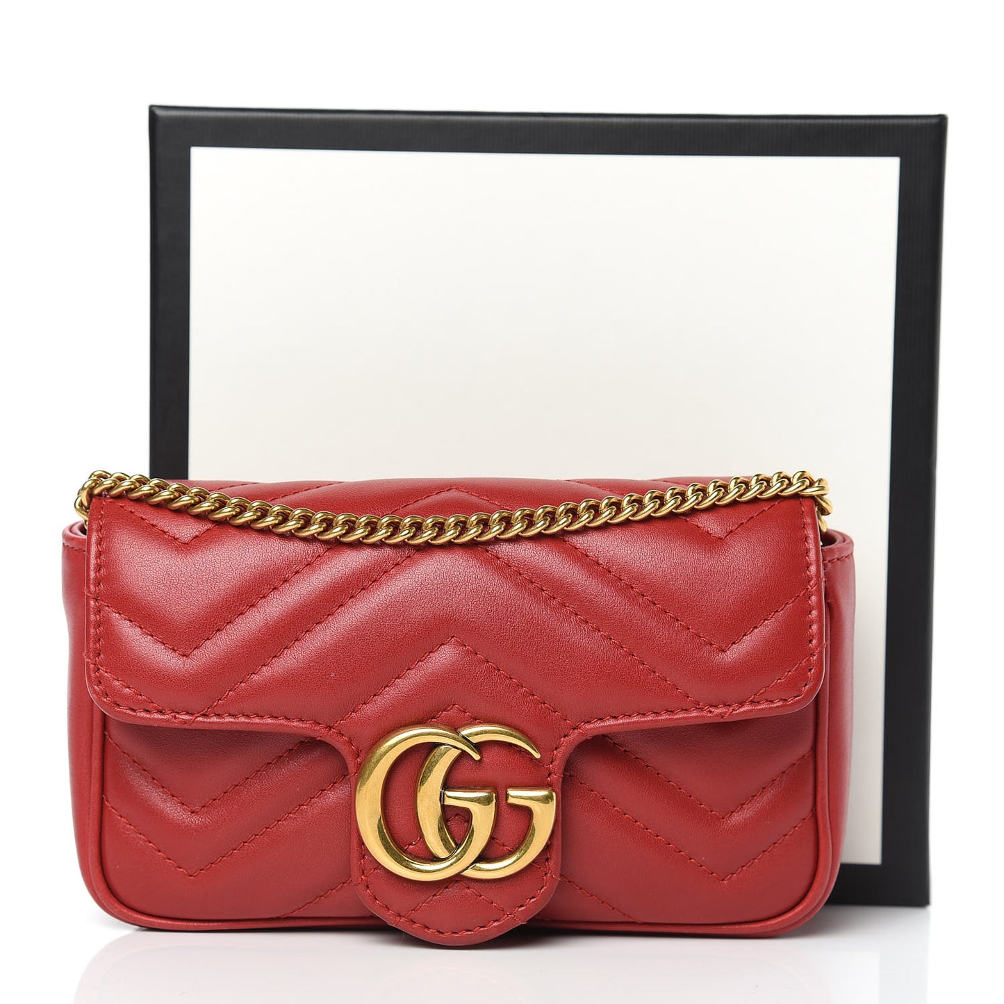 Calfskin Matelasse Super Mini GG Marmont Shoulder Bag Hibiscus Red