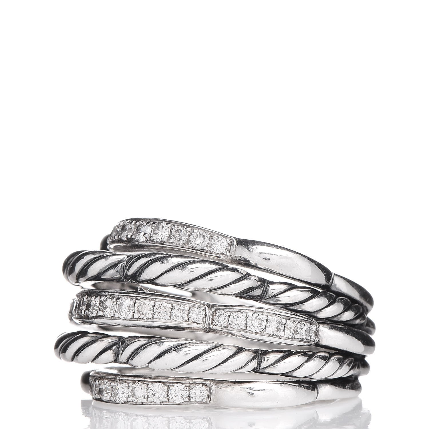 David Yurman Sterling Silver Diamond 15mm Tides Dome Ring 52 6 3 of 5