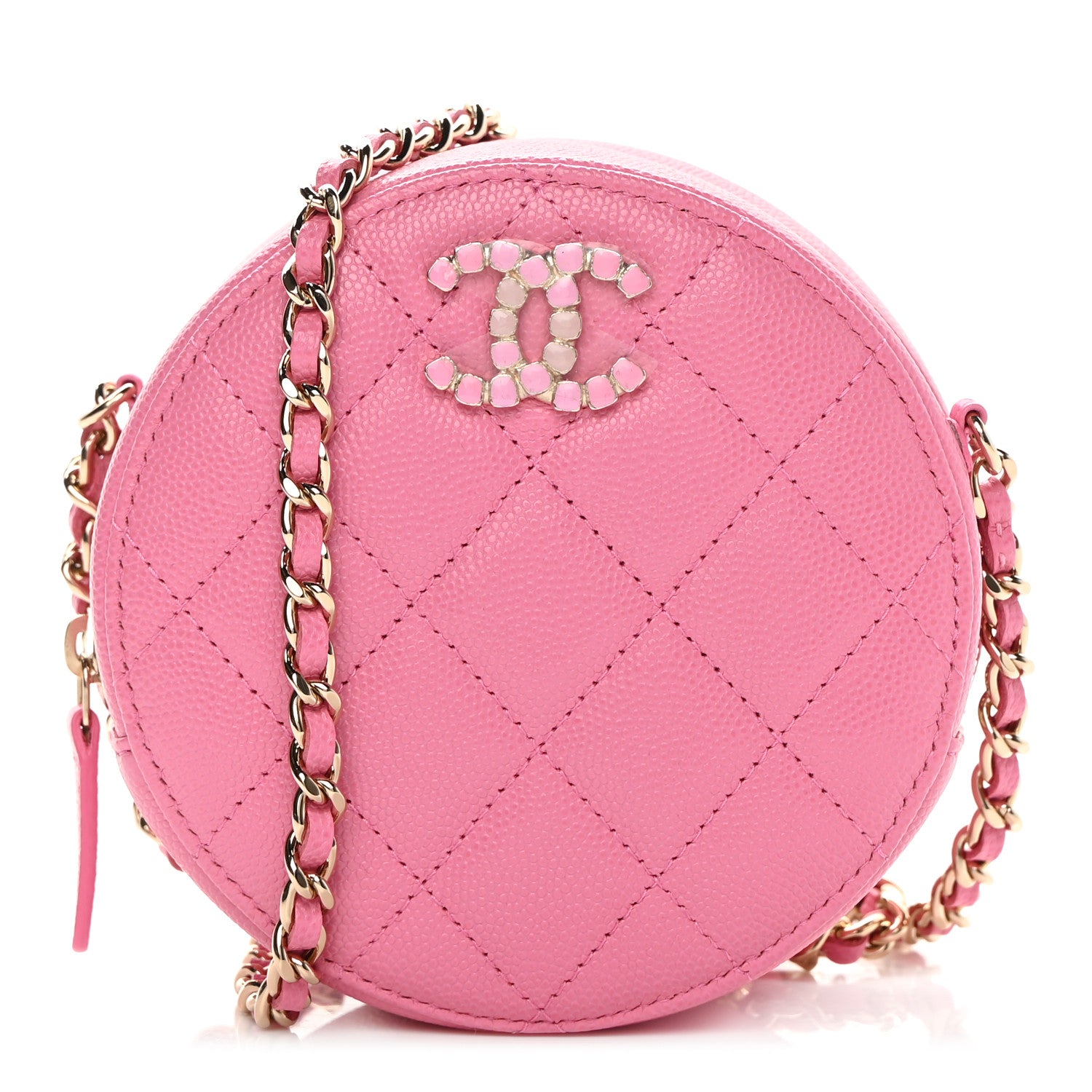 Chanel Caviar Quilted Gripoix CC Round Clutch With Chain Pink 1 of 12