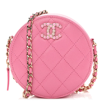 Chanel Caviar Quilted Gripoix CC Round Clutch With Chain Pink 1 of 12