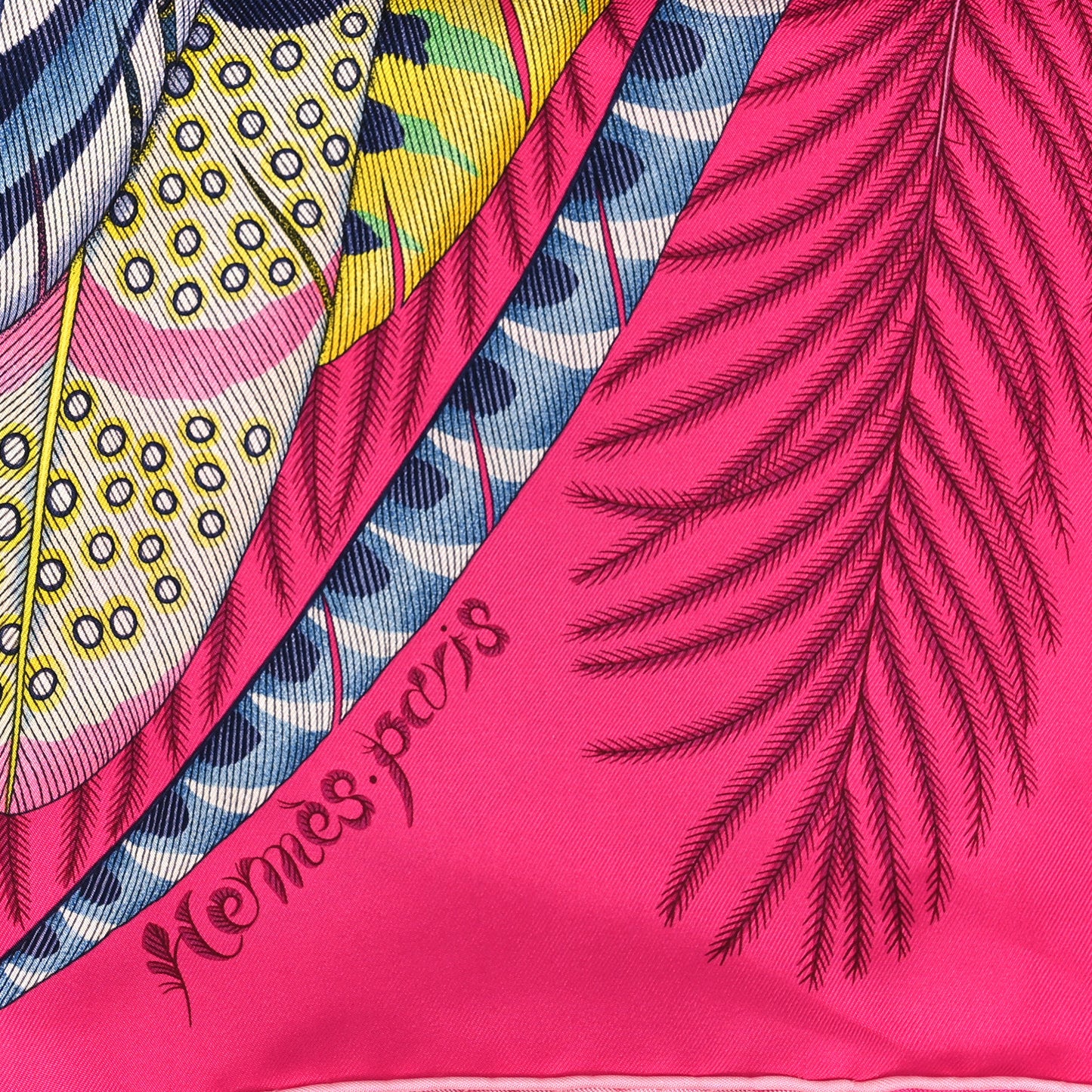 Silk Plumes En Fete Scarf 90 Rose Vif Bleu Vert