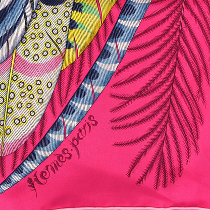 Hermes Silk Plumes En Fete Scarf 90 Rose Vif Bleu Vert 2 of 4