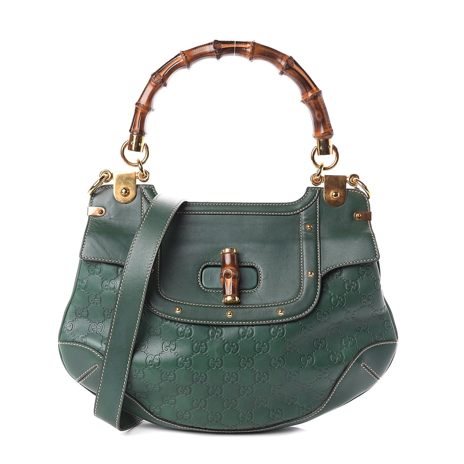 Gucci Guccissima Peggy Bamboo Top Handle Bag Green 1 of 8