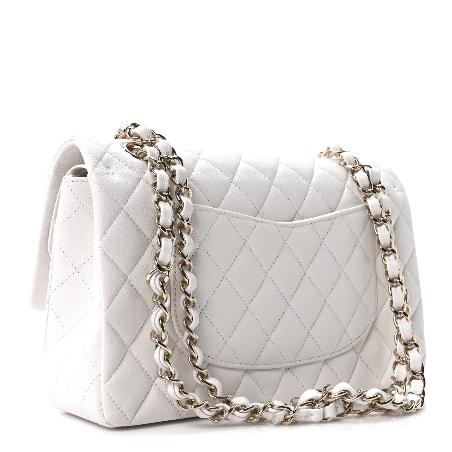 Caviar Quilted Medium Double Flap White