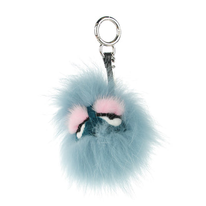 Fendi Fox Mink Rabbit Fur Vitello Flamingo Mini Monster Bag Bug Charm Lagoon Black Multicolor 1 of 6