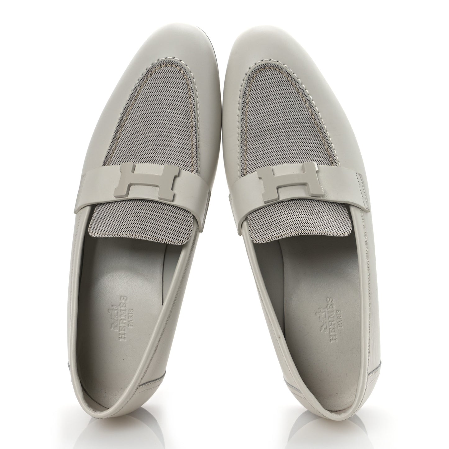 Calfskin H Canvas Womens Paris Loafers 38.5 Beige Glaise Prunoir