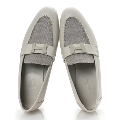 Hermes Calfskin H Canvas Womens Paris Loafers 38.5 Beige Glaise Prunoir 2 of 11