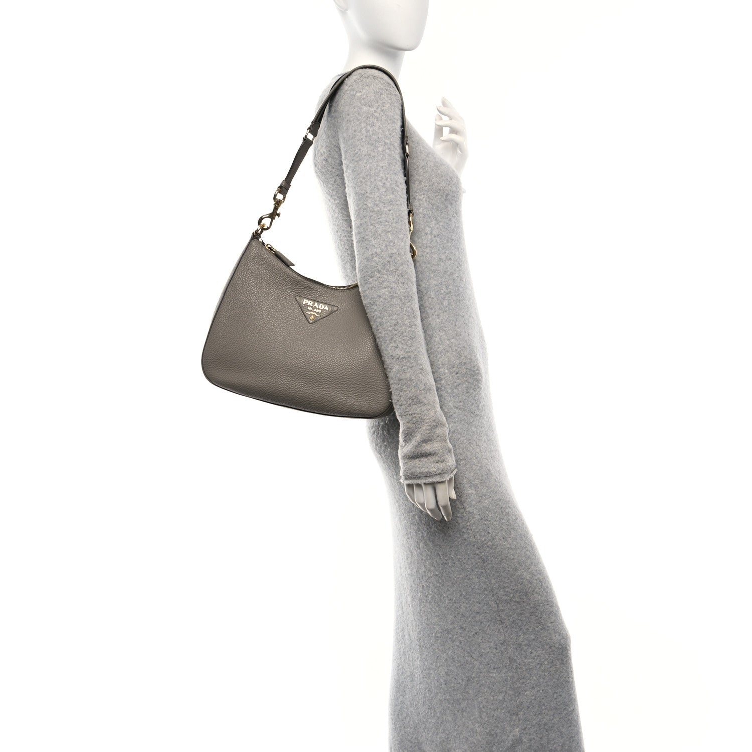 Prada Vitello Daino Soft Large Zippered Messenger Hobo Argilla 2 of 9