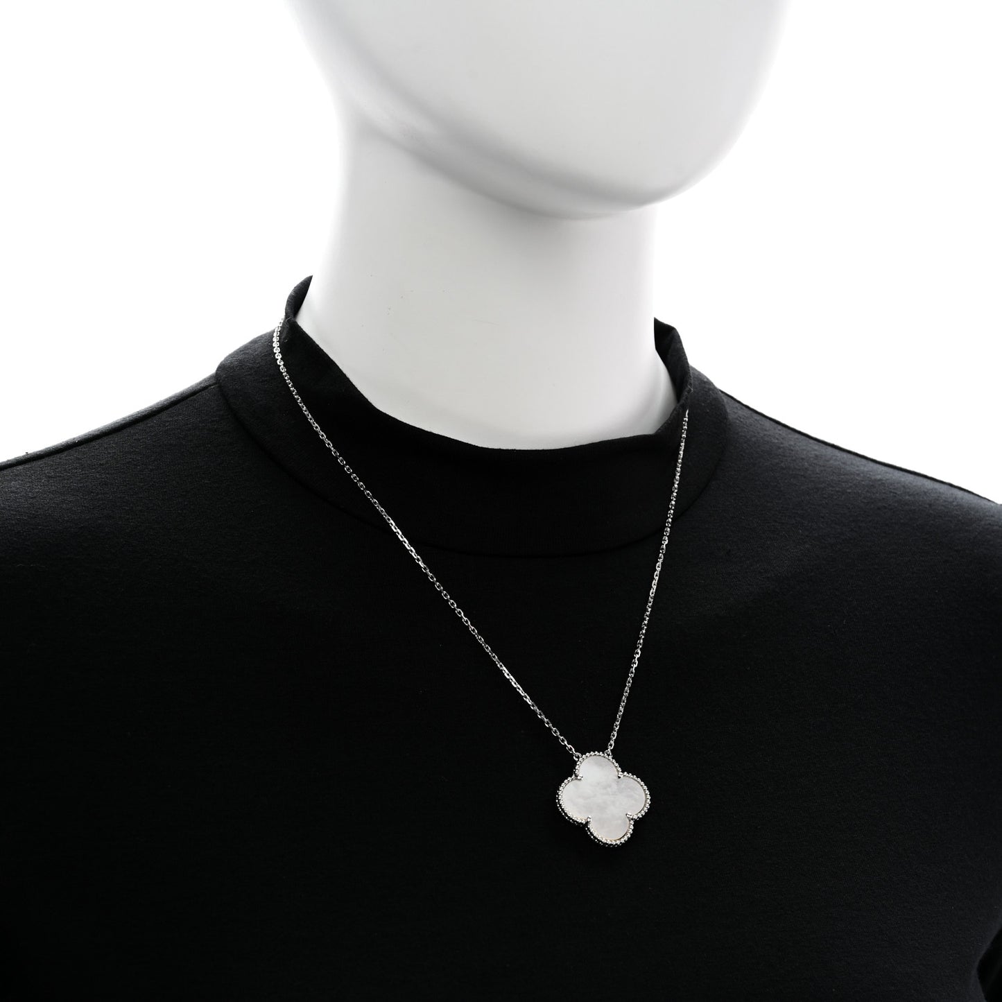 18K White Gold Mother of Pearl Magic Alhambra Pendant Necklace