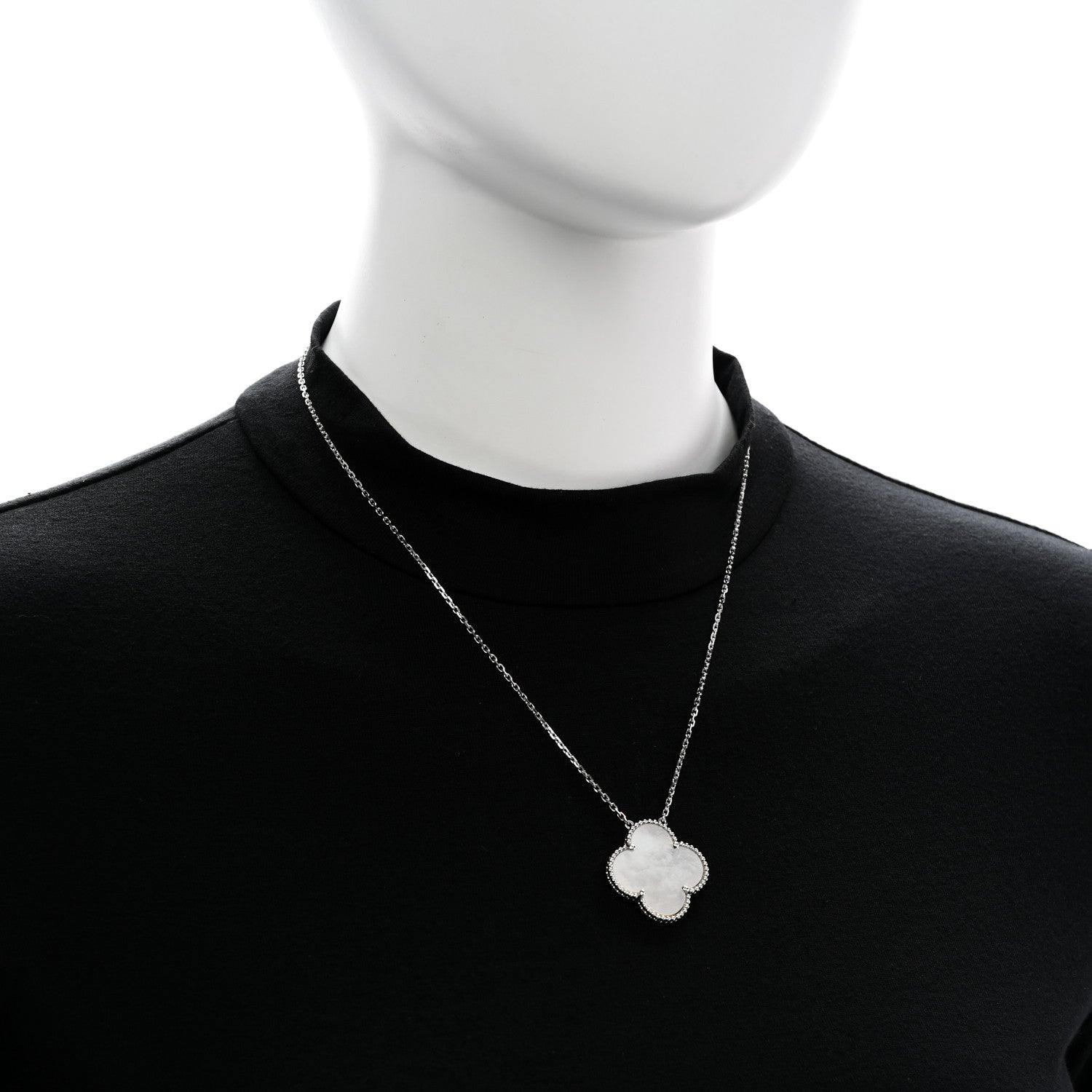 Van Cleef & Arpels 18K White Gold Mother of Pearl Magic Alhambra Pendant Necklace 2 of 5